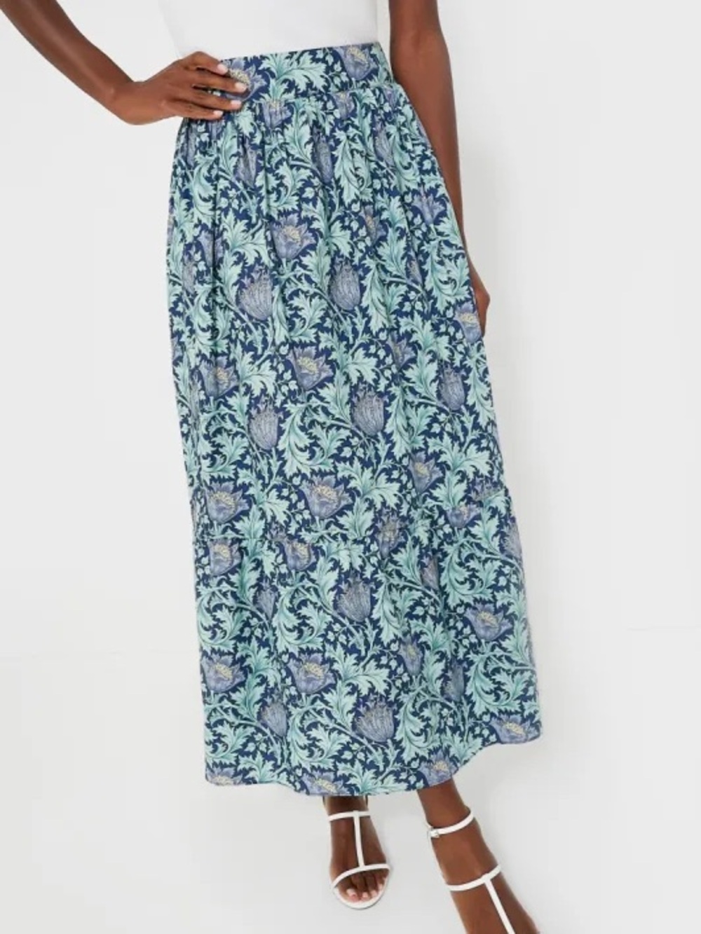 Hyacinth House Multi Blue Leafy Floral Devon Maxi Skirt Size Large NWT